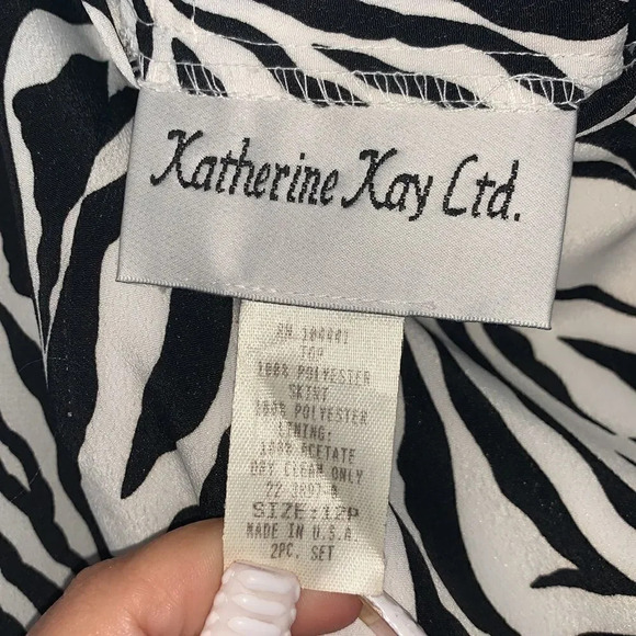 Vintage Katherine Kay Zebra Print Beaded Black White Skirt Size 12 - Picture 4 of 5